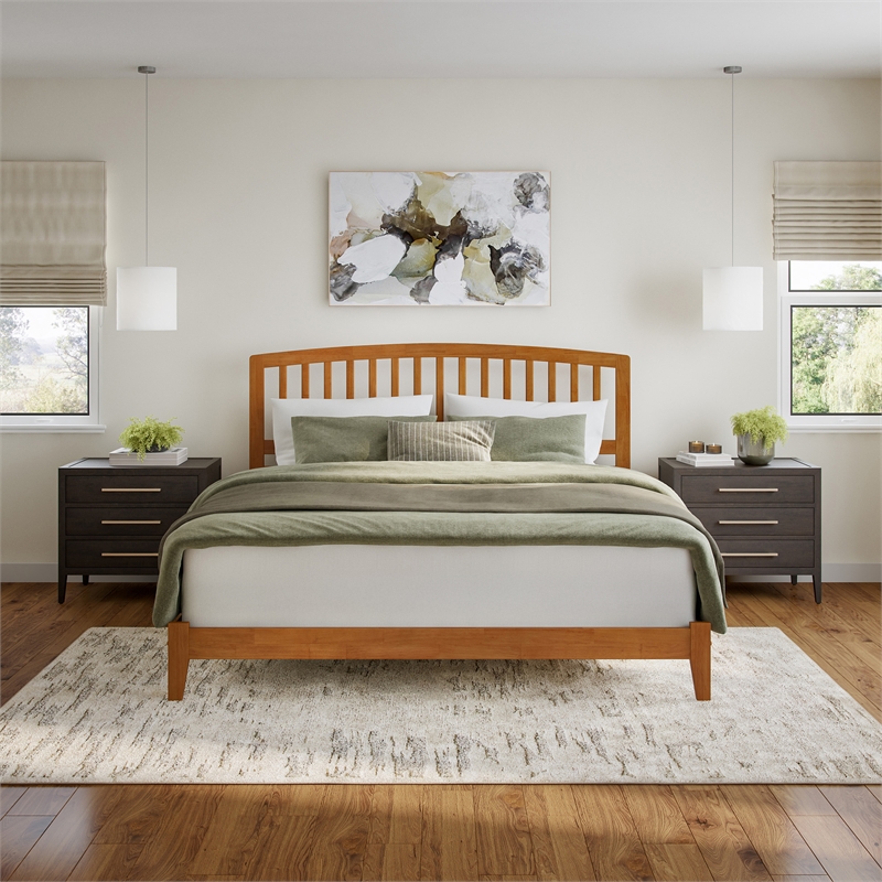 Richmond King Solid Wood Low Profile Platform Bed in Light Toffee