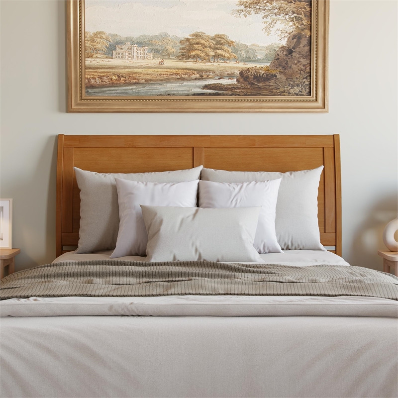 Portland Queen Solid Wood Low Profile Platform Bed in Light Toffee