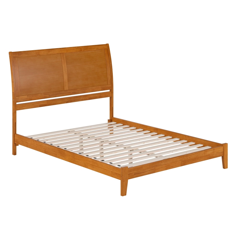 Portland Queen Solid Wood Low Profile Platform Bed in Light Toffee