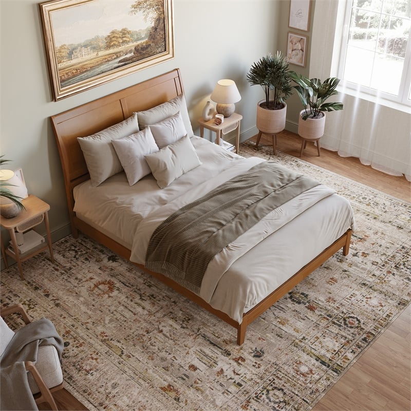 Portland Queen Solid Wood Low Profile Platform Bed in Light Toffee