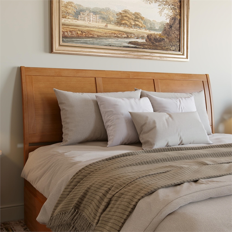 Portland King Solid Wood Low Profile Platform Bed in Light Toffee