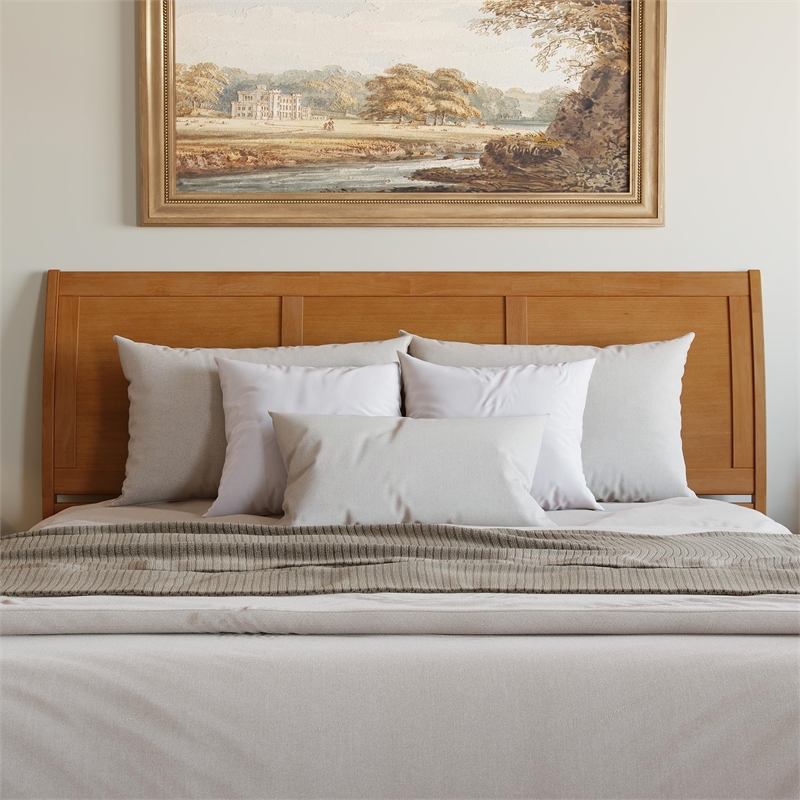 Portland King Solid Wood Low Profile Platform Bed in Light Toffee