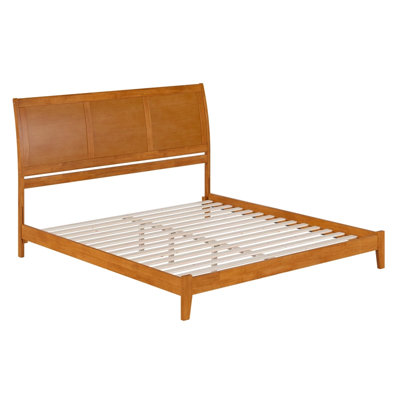 Portland King Solid Wood Low Profile Platform Bed in Light Toffee