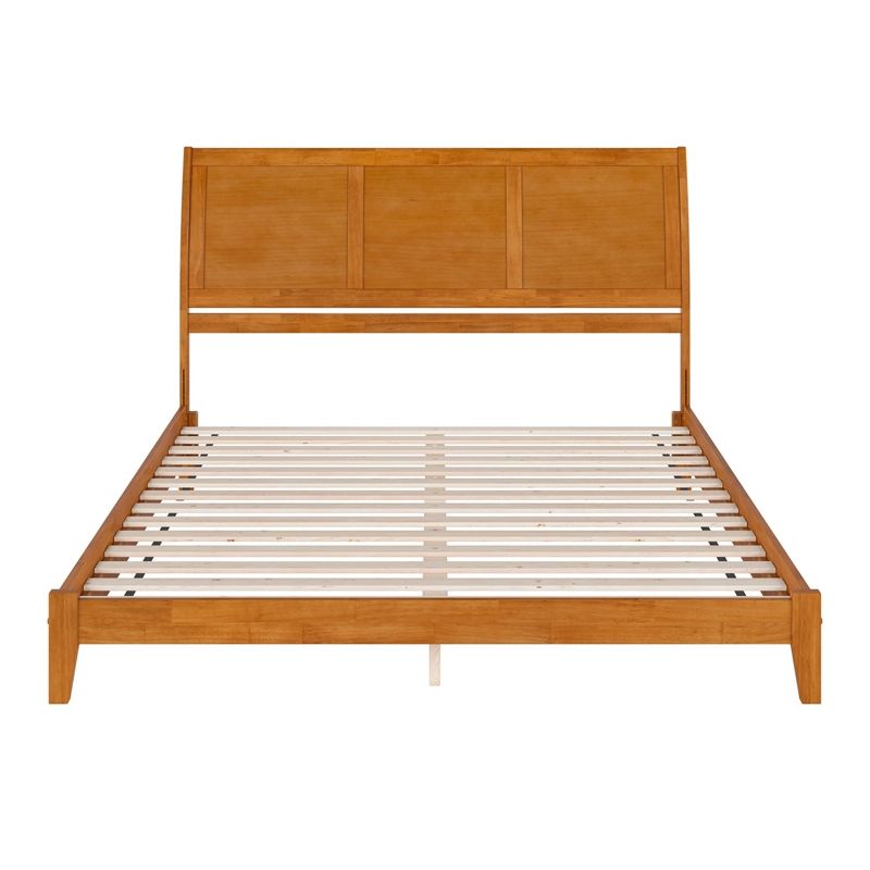 Portland King Solid Wood Low Profile Platform Bed in Light Toffee