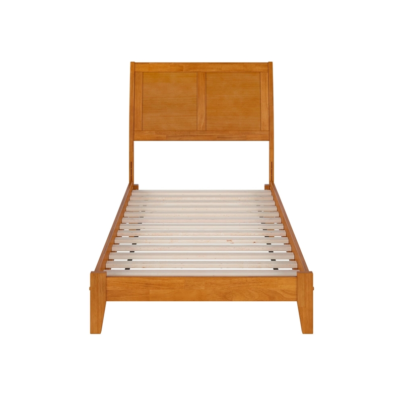 Portland Twin XL Solid Wood Low Profile Platform Bed in Light Toffee