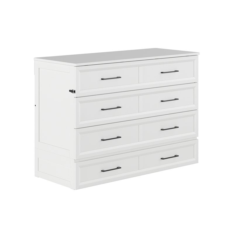 Tucson Full Wood Murphy Bed Chest with Mattress Drawer & Charger in White