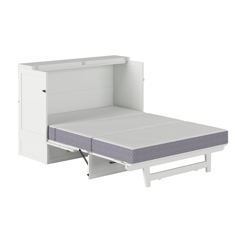 Tucson Full Wood Murphy Bed Chest with Mattress Drawer & Charger in White