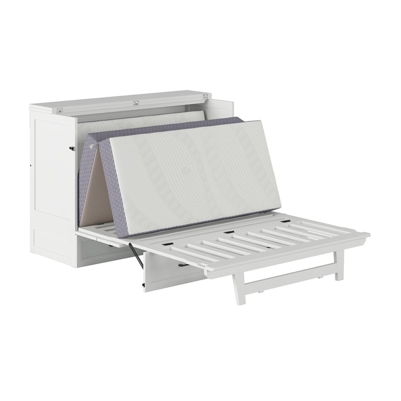 Tucson Full Wood Murphy Bed Chest with Mattress Drawer & Charger in White