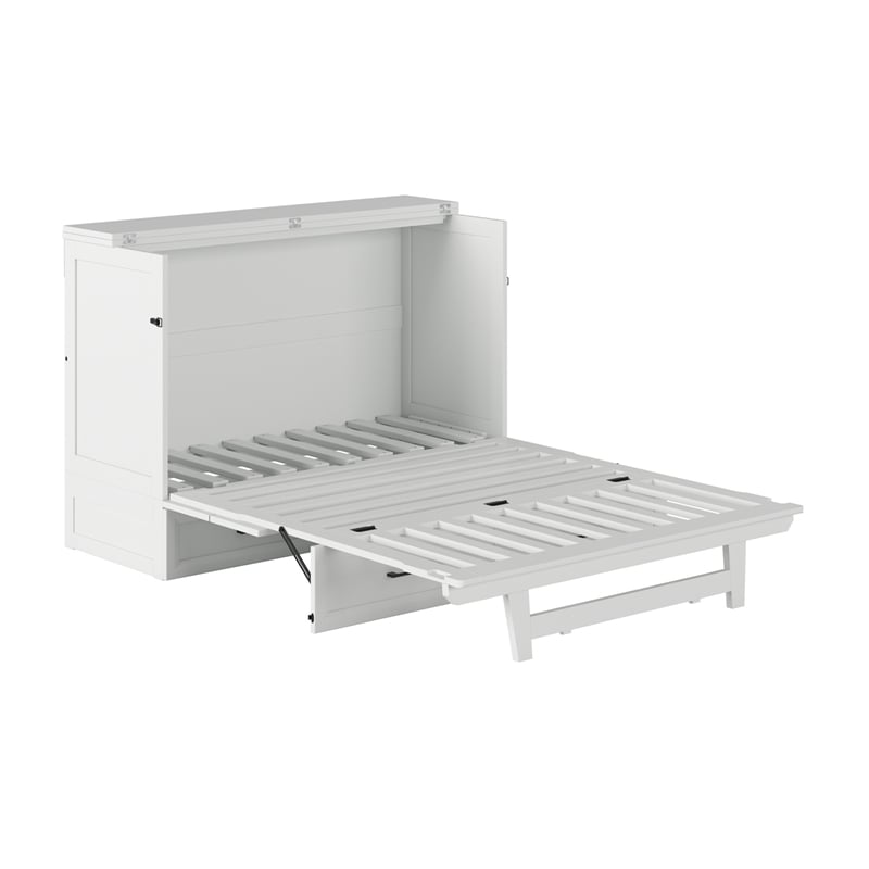 Tucson Full Wood Murphy Bed Chest with Mattress Drawer & Charger in White