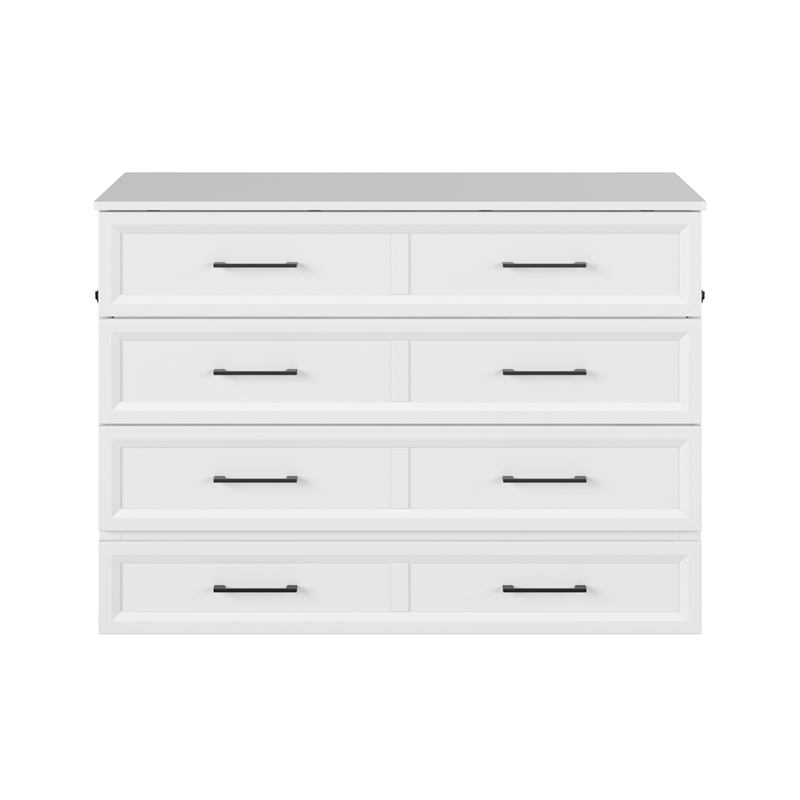 Tucson Full Wood Murphy Bed Chest with Mattress Drawer & Charger in White