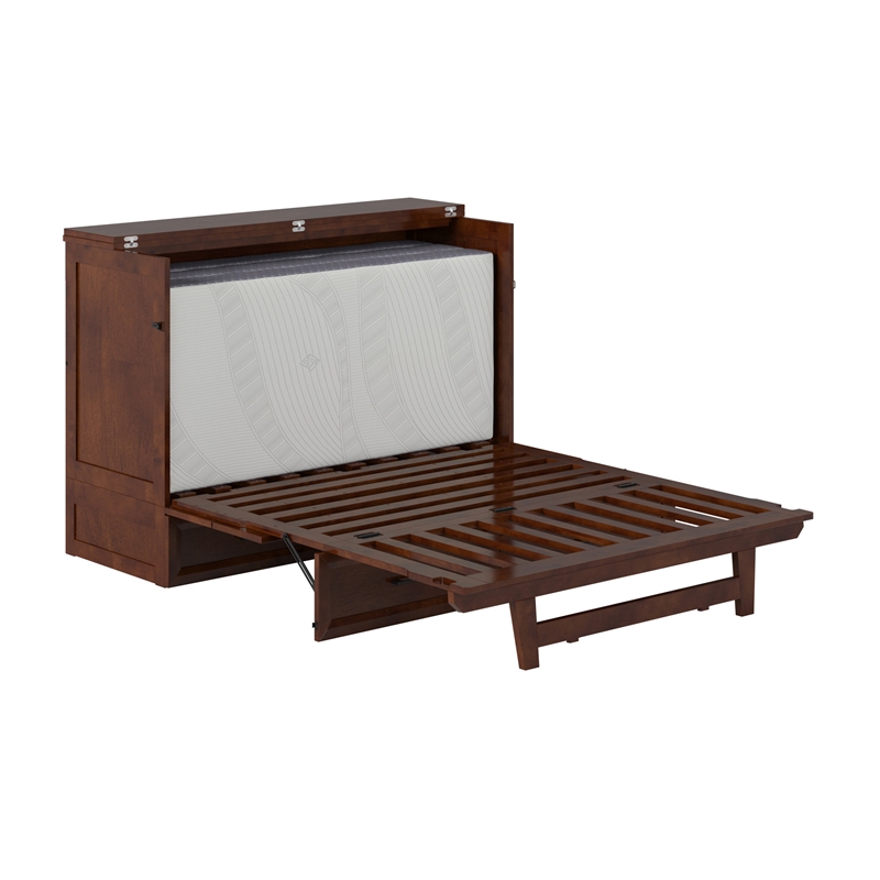 Tucson Full Wood Murphy Bed Chest with Mattress Drawer & Charger in Walnut