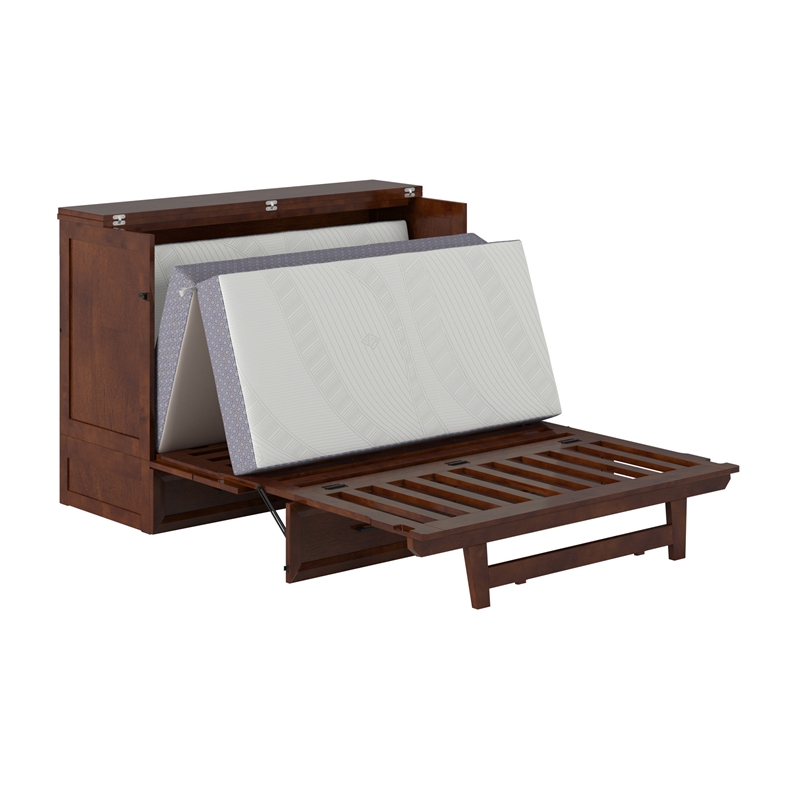 Tucson Full Wood Murphy Bed Chest with Mattress Drawer & Charger in Walnut