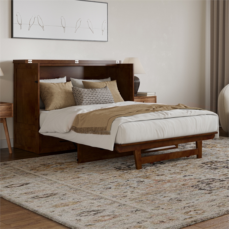 Tucson Full Wood Murphy Bed Chest with Mattress Drawer & Charger in Walnut