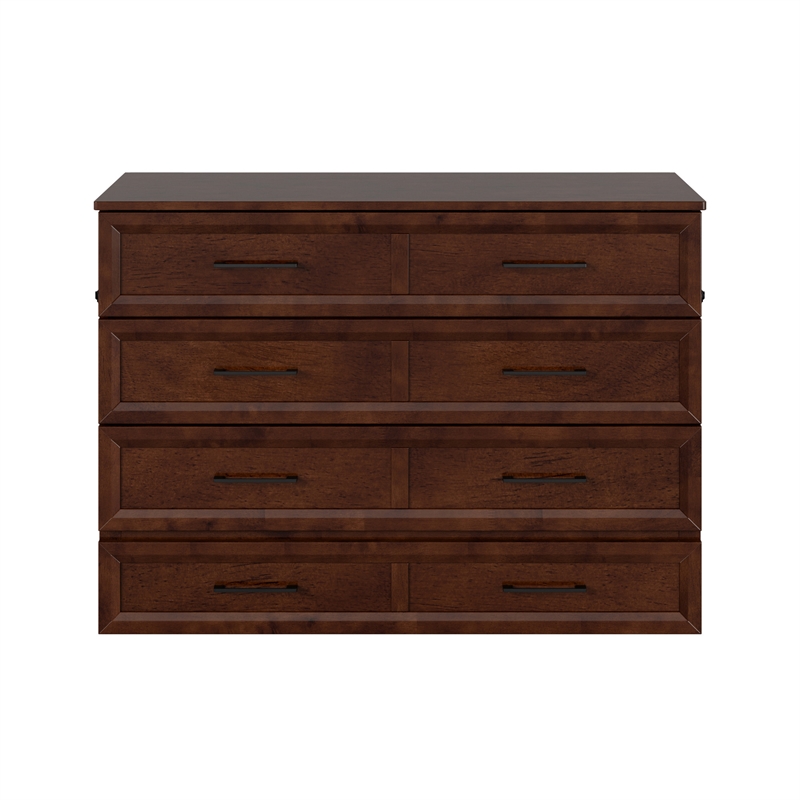 Tucson Full Wood Murphy Bed Chest with Mattress Drawer & Charger in Walnut