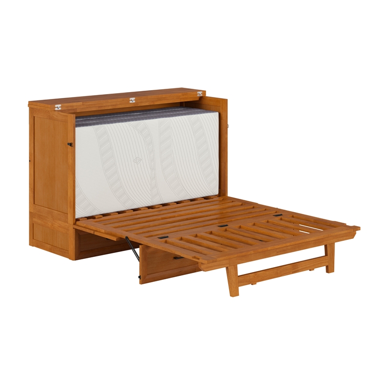 Tucson Full Wood Murphy Bed Chest with Mattress Drawer & Charger in Toffee