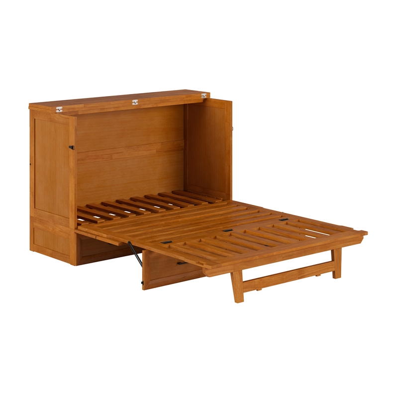 Tucson Full Wood Murphy Bed Chest with Mattress Drawer & Charger in Toffee