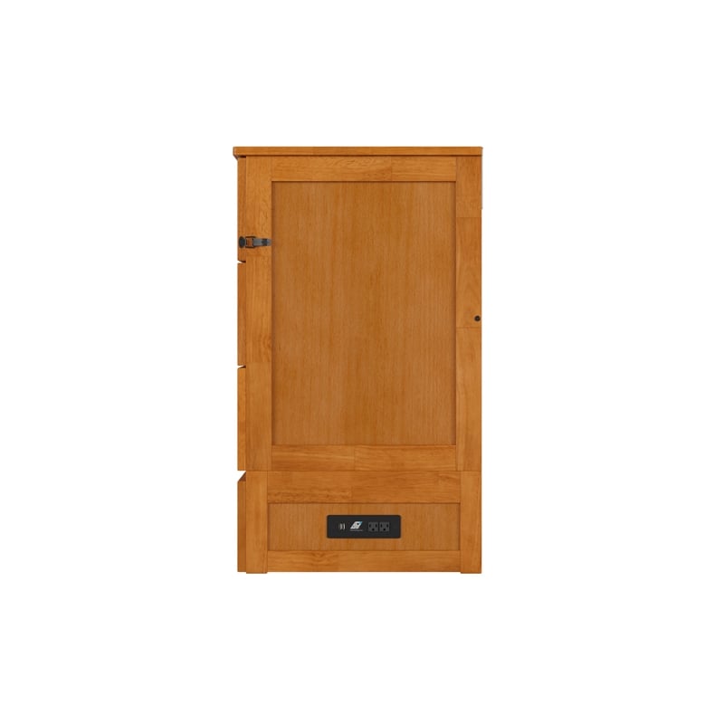 Tucson Full Wood Murphy Bed Chest with Mattress Drawer & Charger in Toffee