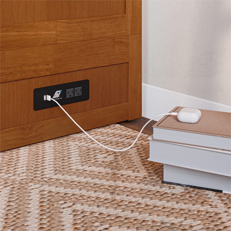 Tucson Full Wood Murphy Bed Chest with Mattress Drawer & Charger in Toffee