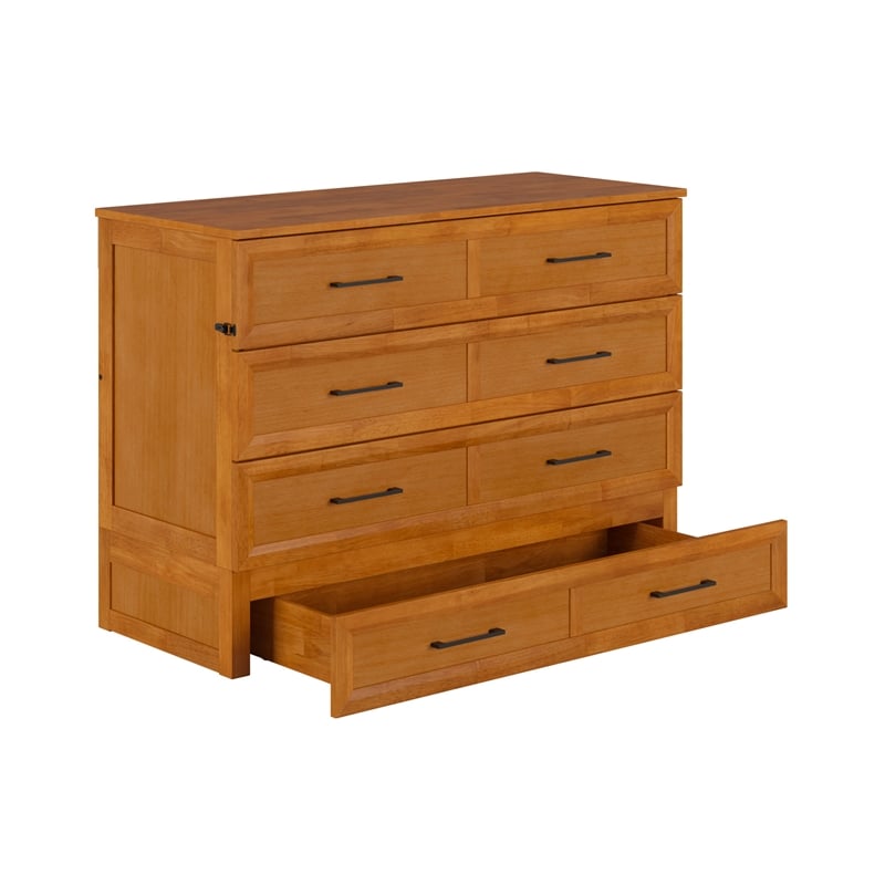 Tucson Full Wood Murphy Bed Chest with Mattress Drawer & Charger in Toffee