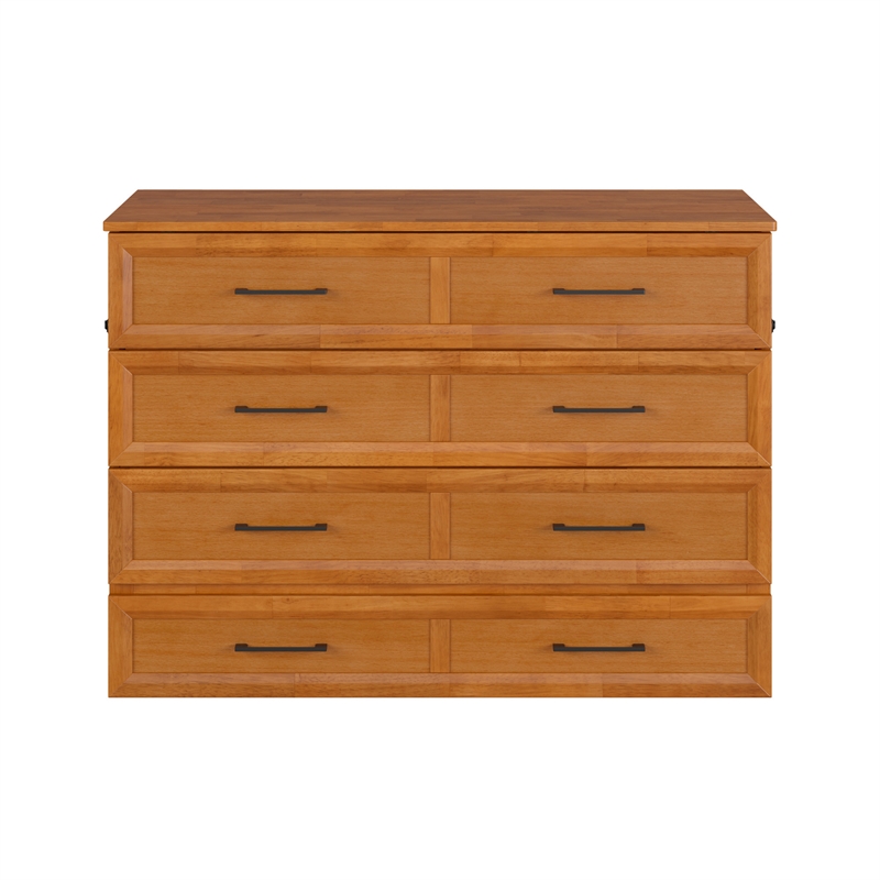 Tucson Full Wood Murphy Bed Chest with Mattress Drawer & Charger in Toffee