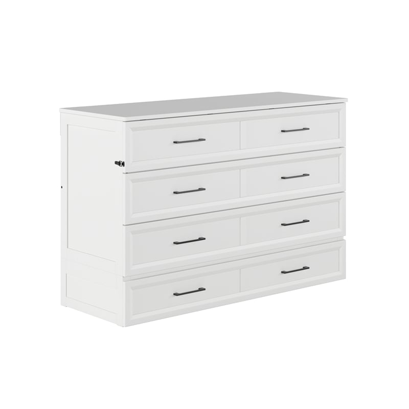 Tucson Queen Wood Murphy Bed Chest with Mattress Drawer & Charger in White