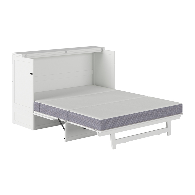 Tucson Queen Wood Murphy Bed Chest with Mattress Drawer & Charger in White