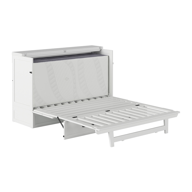 Tucson Queen Wood Murphy Bed Chest with Mattress Drawer & Charger in White