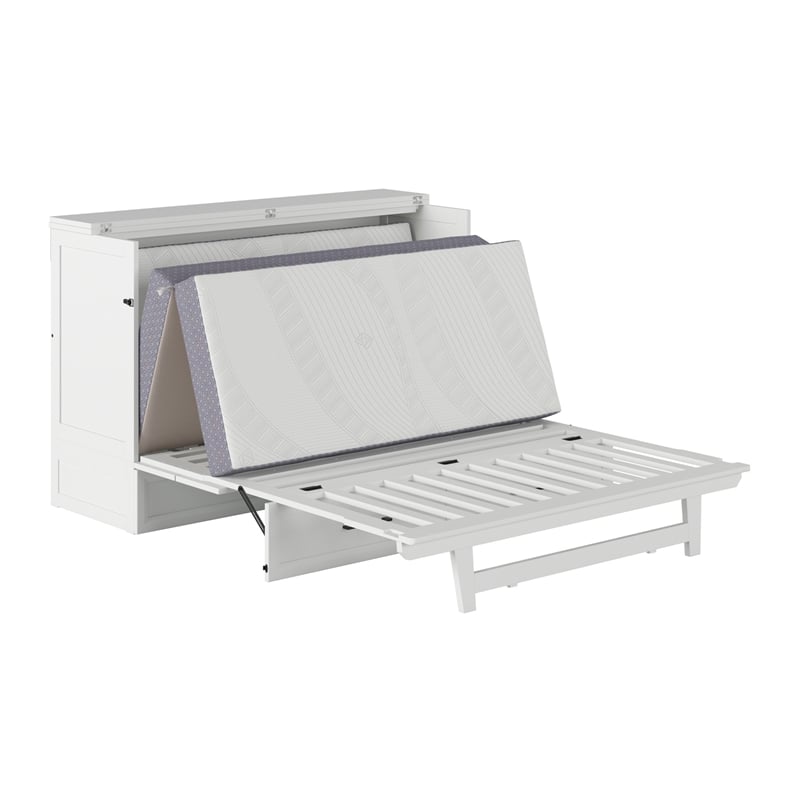 Tucson Queen Wood Murphy Bed Chest with Mattress Drawer & Charger in White