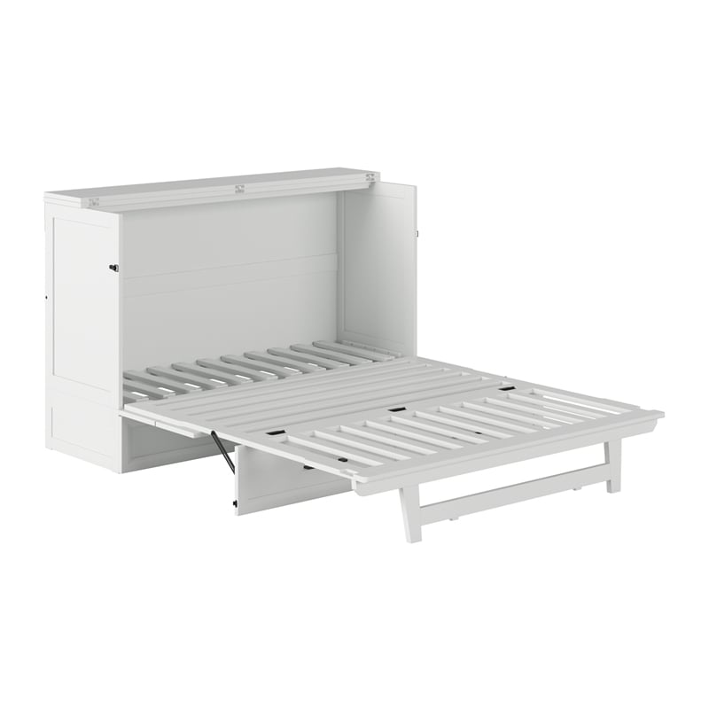 Tucson Queen Wood Murphy Bed Chest with Mattress Drawer & Charger in White