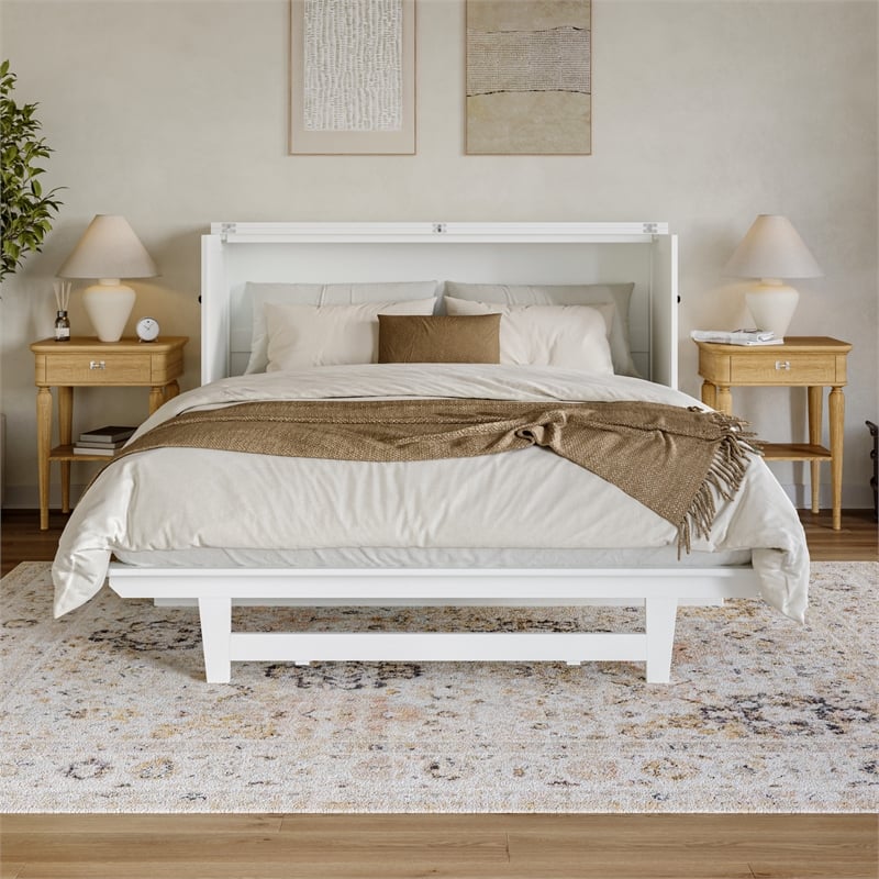 Tucson Queen Wood Murphy Bed Chest with Mattress Drawer & Charger in White