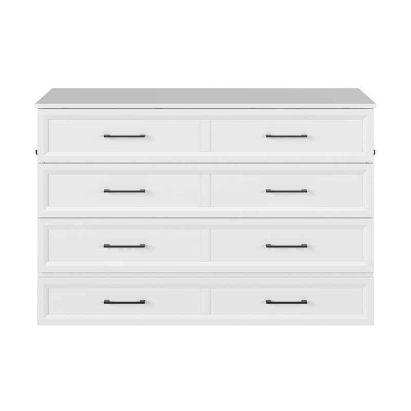 Tucson Queen Wood Murphy Bed Chest with Mattress Drawer & Charger in White