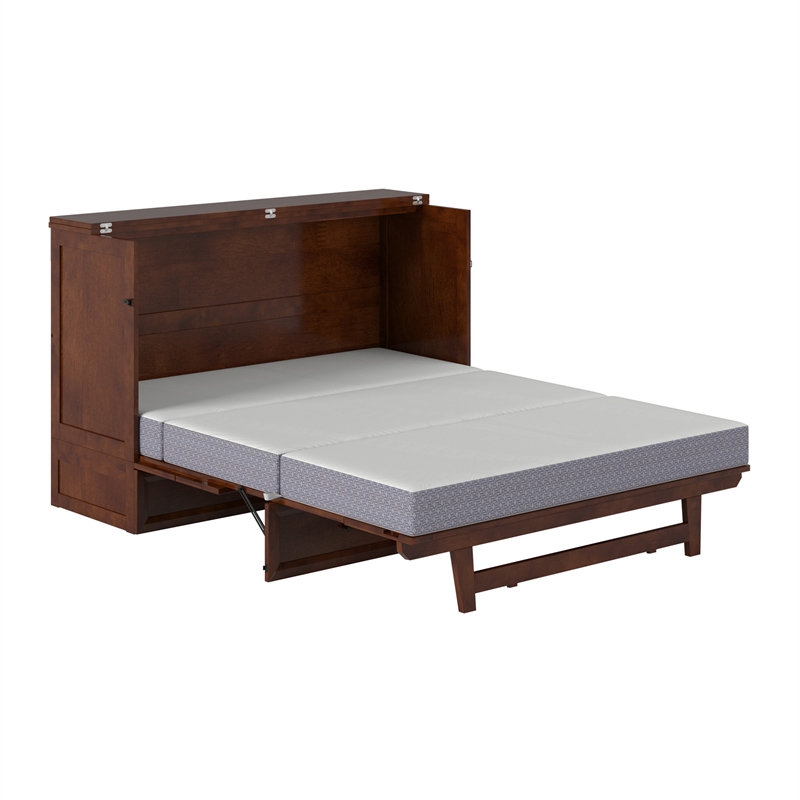 Tucson Queen Wood Murphy Bed Chest with Mattress Drawer & Charger in Walnut