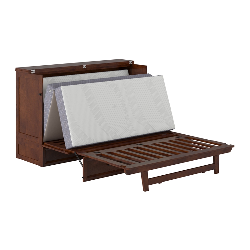 Tucson Queen Wood Murphy Bed Chest with Mattress Drawer & Charger in Walnut