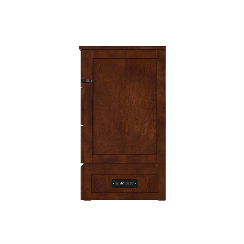 Tucson Queen Wood Murphy Bed Chest with Mattress Drawer & Charger in Walnut