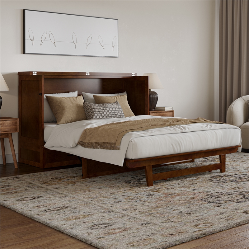 Tucson Queen Wood Murphy Bed Chest with Mattress Drawer & Charger in Walnut