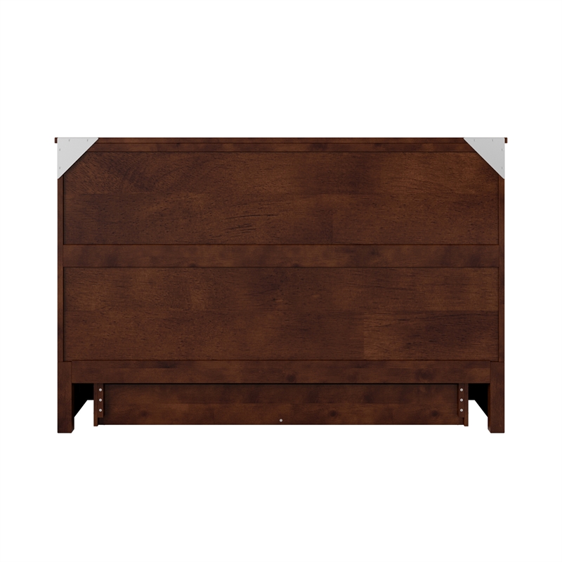 Tucson Queen Wood Murphy Bed Chest with Mattress Drawer & Charger in Walnut