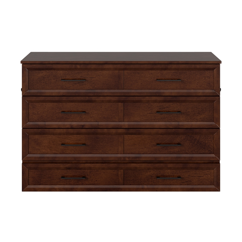 Tucson Queen Wood Murphy Bed Chest with Mattress Drawer & Charger in Walnut