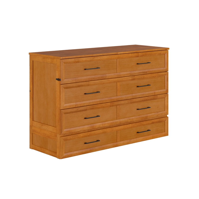 Tucson Queen Wood Murphy Bed Chest with Mattress Drawer & Charger in Toffee