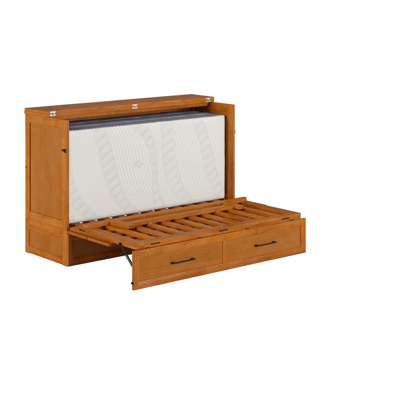 Tucson Queen Wood Murphy Bed Chest with Mattress Drawer & Charger in Toffee