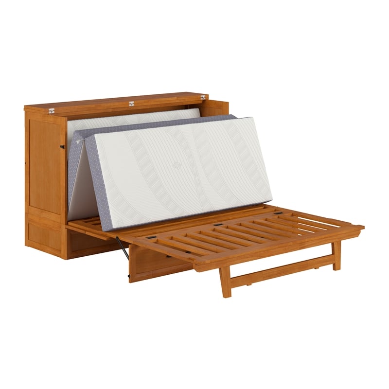 Tucson Queen Wood Murphy Bed Chest with Mattress Drawer & Charger in Toffee