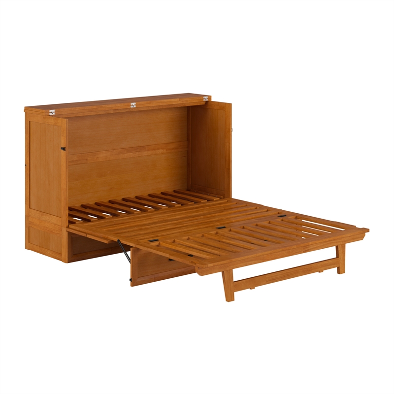 Tucson Queen Wood Murphy Bed Chest with Mattress Drawer & Charger in Toffee