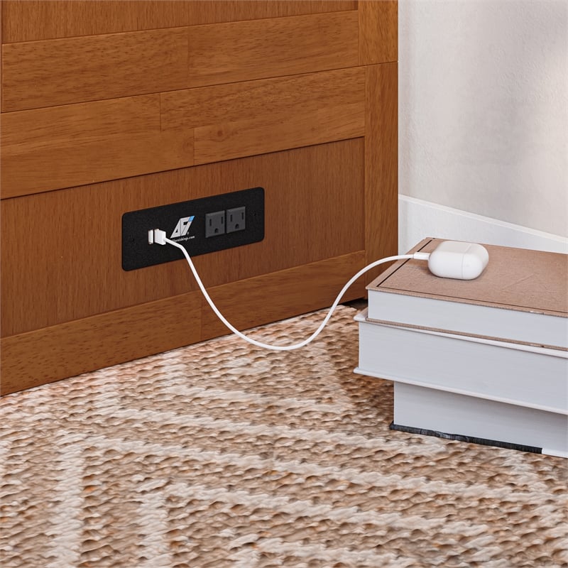 Tucson Queen Wood Murphy Bed Chest with Mattress Drawer & Charger in Toffee