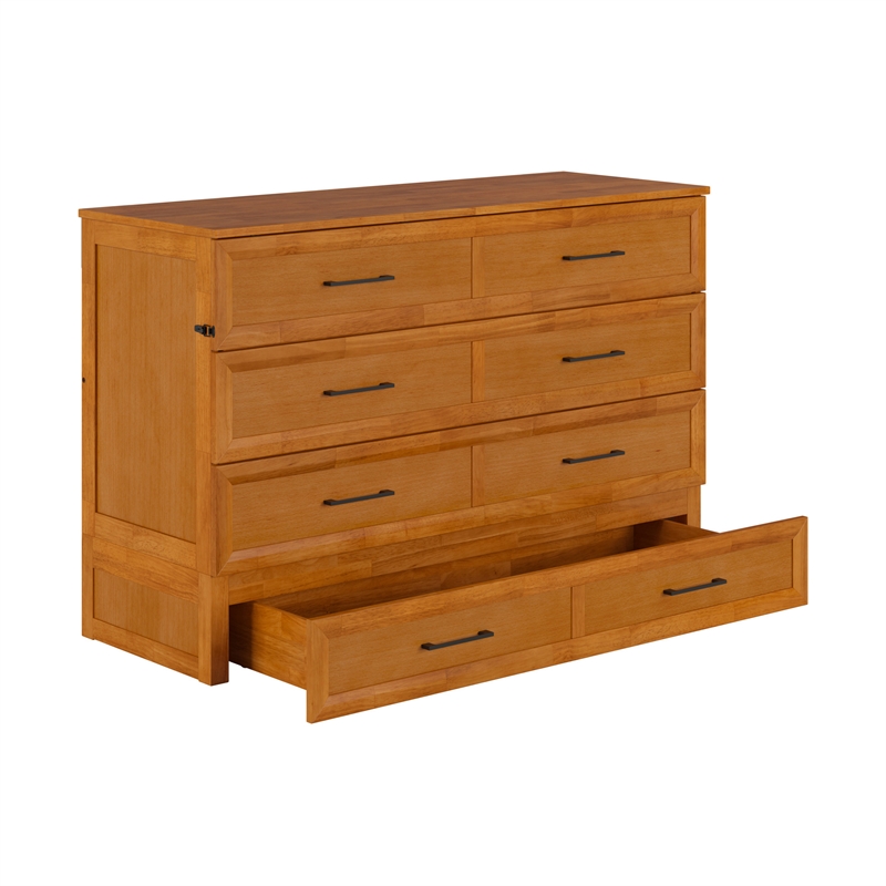 Tucson Queen Wood Murphy Bed Chest with Mattress Drawer & Charger in Toffee