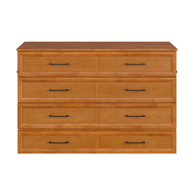 Tucson Queen Wood Murphy Bed Chest with Mattress Drawer & Charger in Toffee