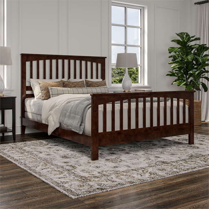 Brooklyn Queen Wood Foundation Bed with Matching Footboard in Walnut