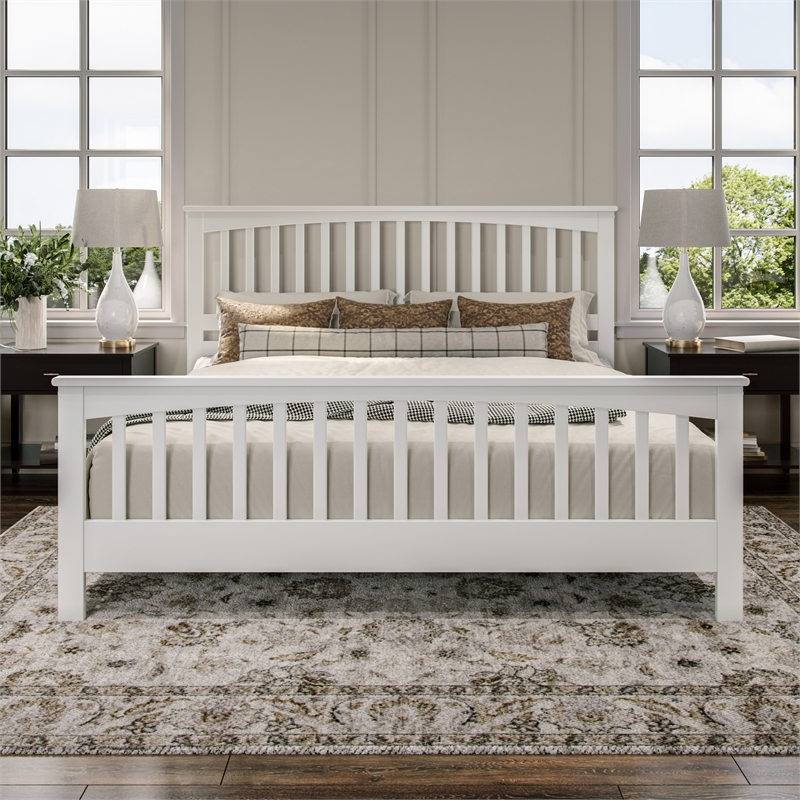 Brooklyn King Wood Foundation Bed with Matching Footboard in White