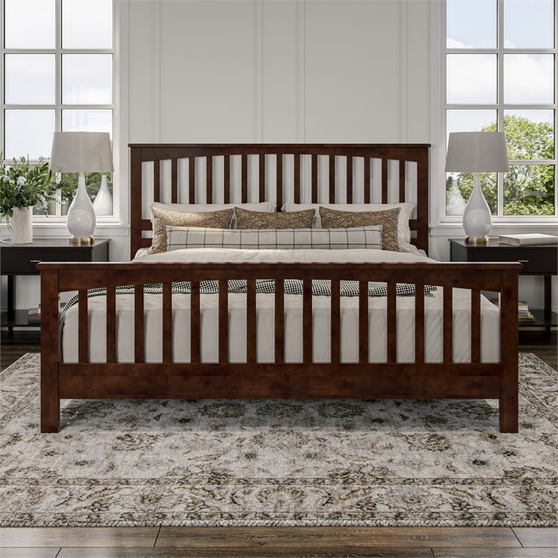 Brooklyn King Wood Foundation Bed with Matching Footboard in Walnut