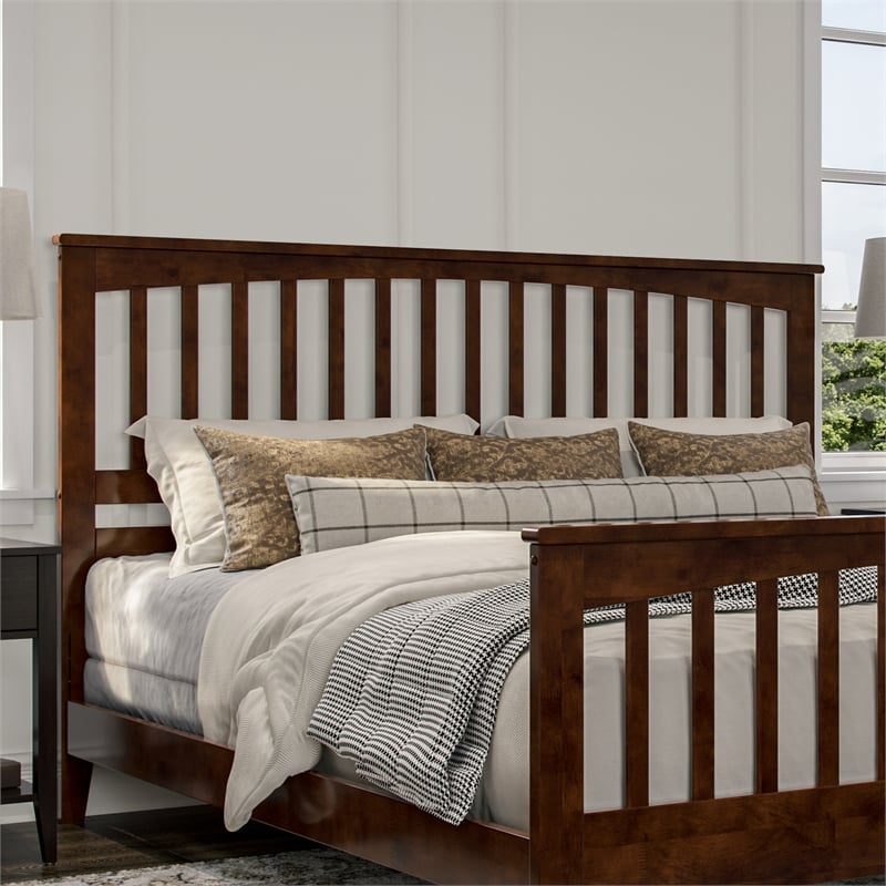 Brooklyn King Wood Foundation Bed with Matching Footboard in Walnut