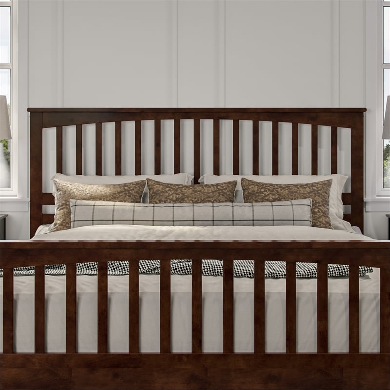 Brooklyn King Wood Foundation Bed with Matching Footboard in Walnut