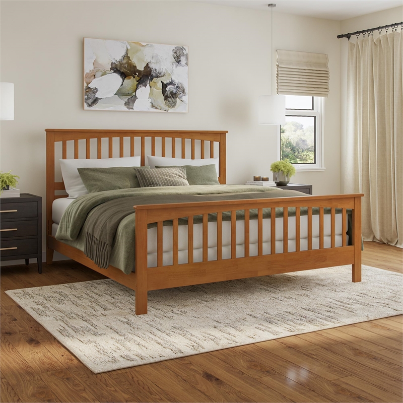 Brooklyn King Wood Foundation Bed with Matching Footboard in Light Toffee